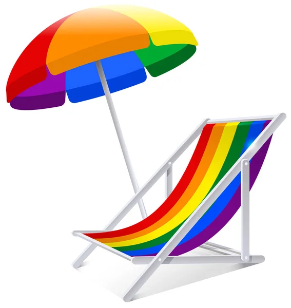 Rainbow Lgbt Umbrella Chair Symbol Summer Beach Vacation Isolated White — Stock Vector
