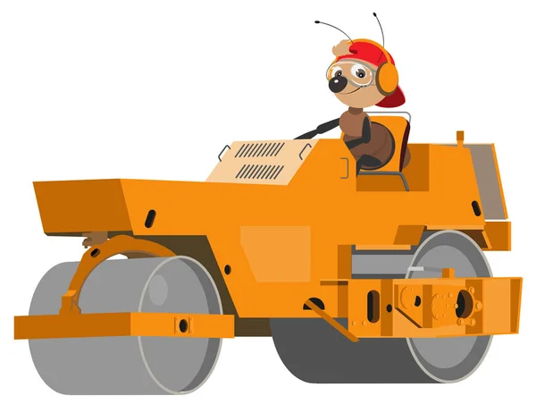 Trabajador Ant Road Está Ejecutando Compactador Asfalto Aislado Ilustración Dibujos — Vector de stock