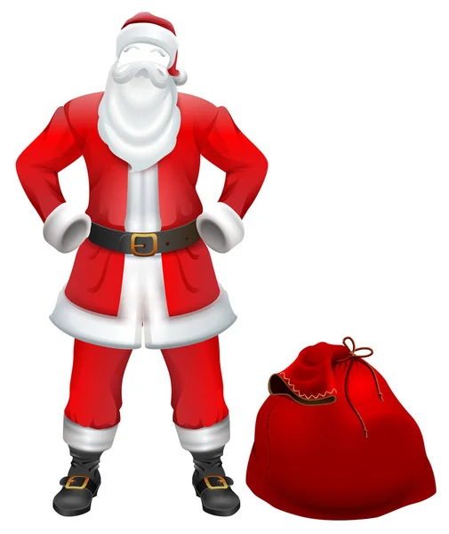 Papá Noel Nadie Traje Navidad Bolsa Roja Con Regalos Aislado — Vector de stock