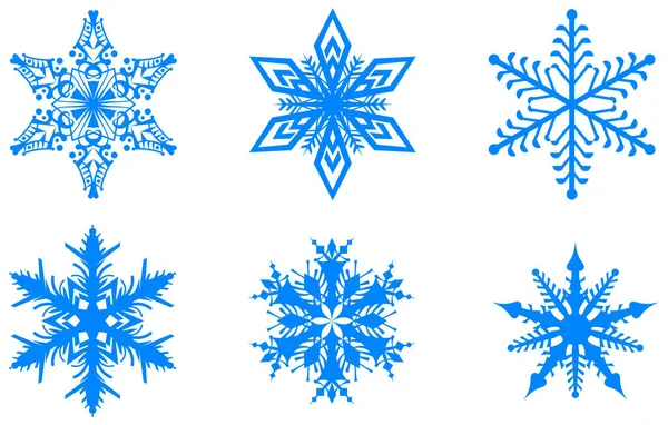 Azul invierno Navidad conjunto copos de nieve aislados sobre fondo blanco — Archivo Imágenes Vectoriales