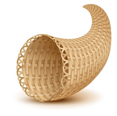Horn of plenty sembolü Şükran günü. Boş bir bereket. Beyaz vektör çizgi film illüstrasyon izole