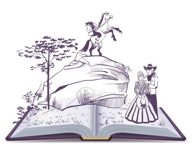 Başsız Süvari açık sayfa kitap vektör Illustration. Beyaz izole