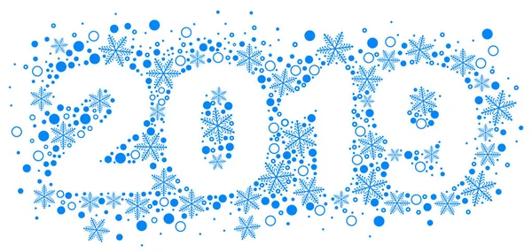 2019 happy new year text number of snowflakes — Stock Vector