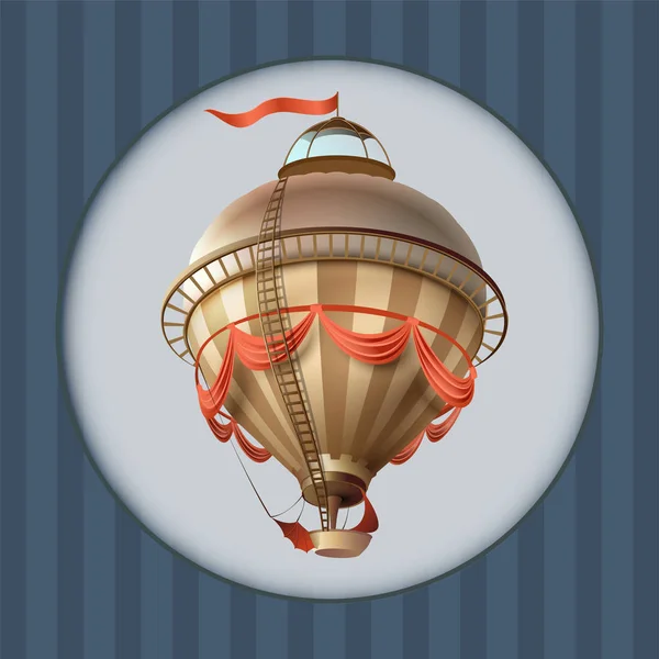 Μπαλόνι Ρετρό Μικρό Αερόστατο Πλοίο Σημαία Ευχετήρια Κάρτα Πλαισίων Εικονογράφηση — Διανυσματικό Αρχείο