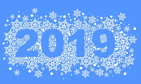 2019 Happy New Year Text Number Snowflakes Isolated Blue Vector — Stock Vector