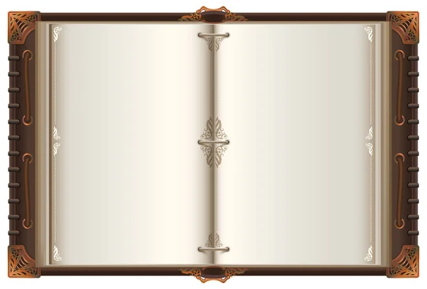 空白のページでヴィンテージの古い広がるオープン本モックアップ 白いベクトル図に分離 — ストックベクタ