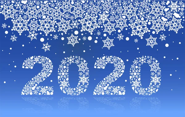 2020 Número Texto Ano Novo Floco Neve Fundo Azul Vetor —  Vetores de Stock