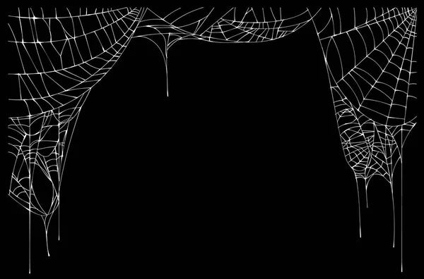 黒の背景に白の引き裂かれたクモの巣 ベクトル図 — ストックベクタ