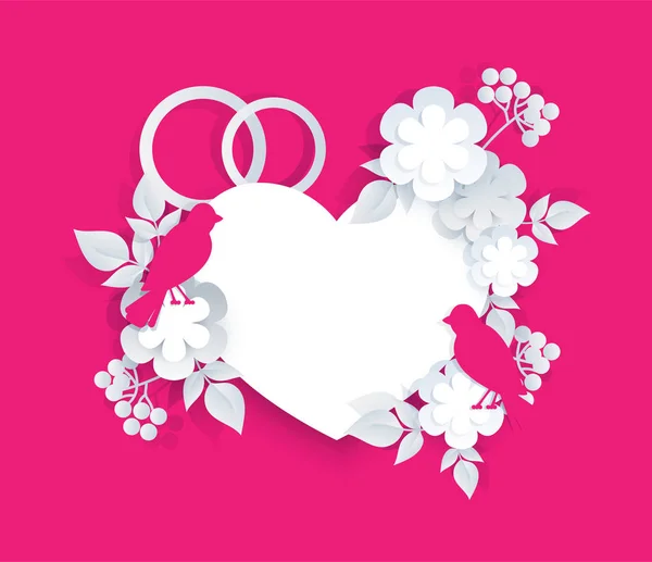 Valentine Greeting Card Wedding Heart Shape Ring Bird Vector Illustration — Stock Vector