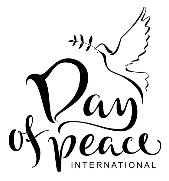 Міжнародний День Миру Тексту Силует Холдингу Оливкову Гілку Голуба Векторні — стоковий вектор