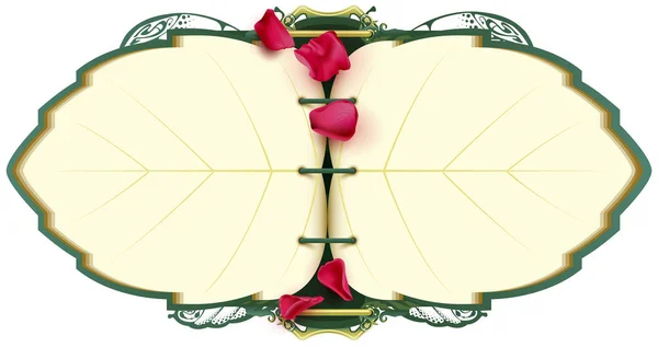 Открытая Тетрадь Виде Листьев Лепестков Розы Изолированный Белой Векторной Иллюстрации — стоковый вектор