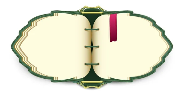 Livre ouvert elfique magique avec signet rouge — Image vectorielle