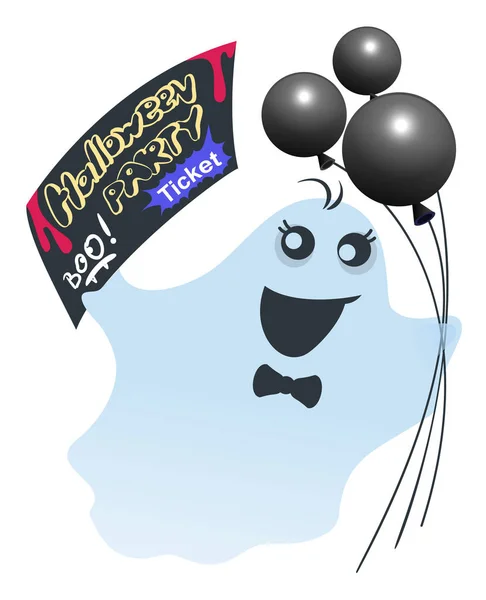Siyah Balonlarla Komik Hayalet Bilet Cadılar Bayramı Partisi Için Tutar — Stok Vektör