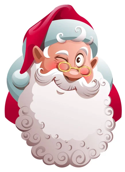 Santa Claus Guiña Cabeza Feliz Navidad Divertido Vector Dibujos Animados — Vector de stock
