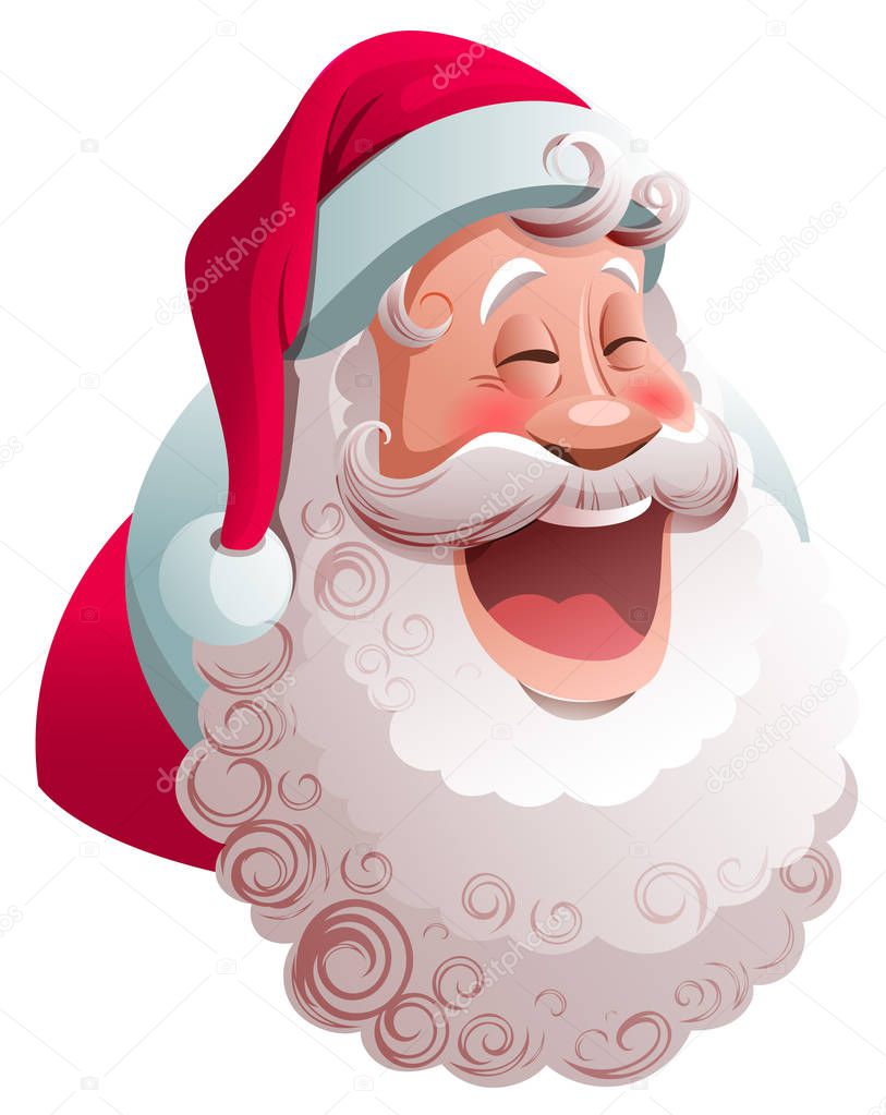 Santa Claus is smiling widely. Happy merry christmas character. Isolated on white vector cartoon illustration