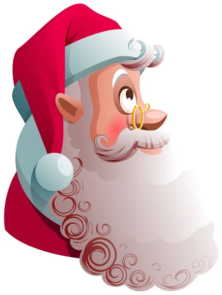 サンタ クロース頭部の縦断ビューをご覧ください クリスマス漫画イラスト 白で隔離ベクトル — ストックベクタ