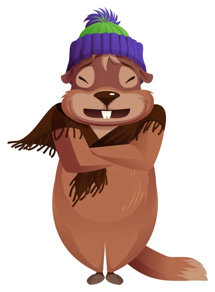 Groundhog Day Koud Groundhog Bevroren Winter Weerbericht Geïsoleerd Witte Vectorillustratie — Stockvector