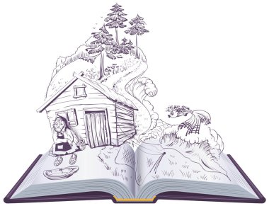 Puşkin balıkçı ve altın balık hikayesi. Açık kitap Illustration