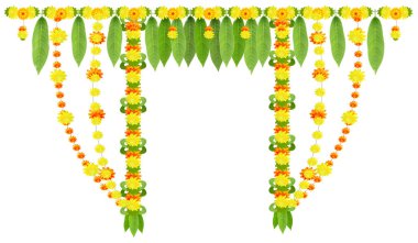 Garland mango yaprakları ve kadife çiçeği çiçek kapı için. Ugadi veya gudi padwa Hint ay yeni yıl