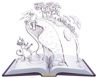 Masal rahip ve onun işçi Balda. Açık kitap illüstrasyon peri masalı Alexander Pushkin