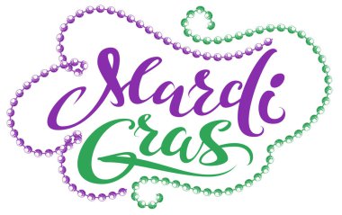 Mardi Gras el yazısı metin tebrik kartı festival yağ Salı için. Beyaz vektör illüstrasyon izole