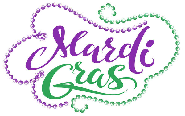 Mardi Gras handwriting text for greeting card festival fat tuesday. Isolated on white vector illustration