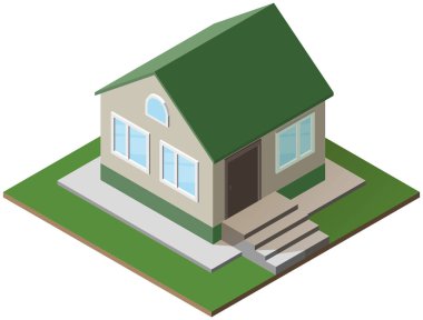 Küçük bir ülke evi izometrik simgesi üzerinde beyaz izole. 3D illüstrasyon vektör