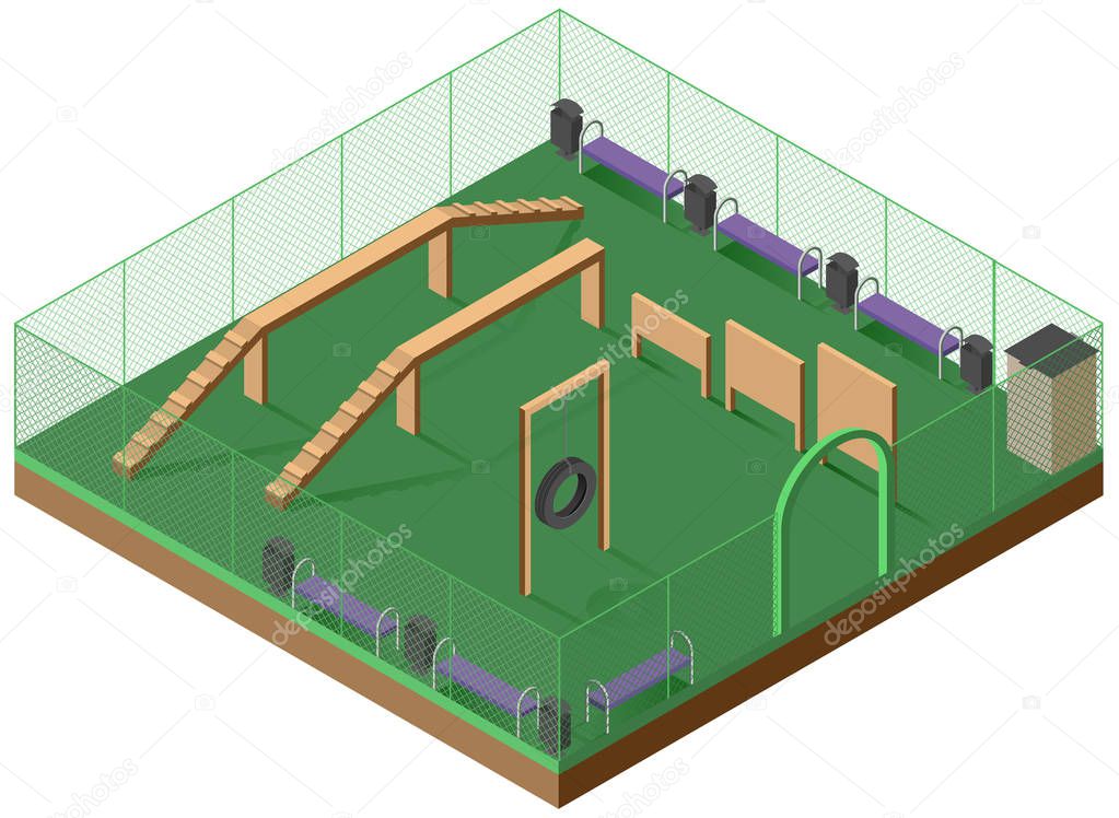 Platform for walking and dog training 3d isometric icon. Playground for dogs