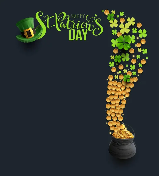 Type St Patricks Day, chapeau vert et pièces de trèfle — Image vectorielle