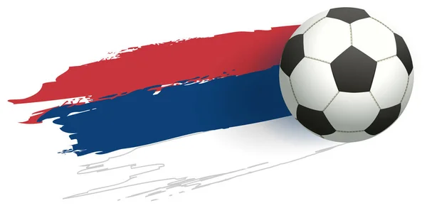 Üç renkli Sırbistan bayrağı ve futbol topu uçan — Stok Vektör