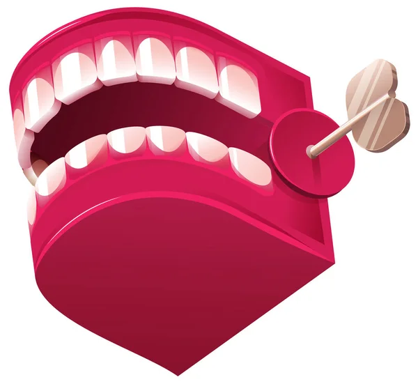 Divertente dentiera orologio mandibola giocattolo a sorpresa isolato su bianco — Vettoriale Stock