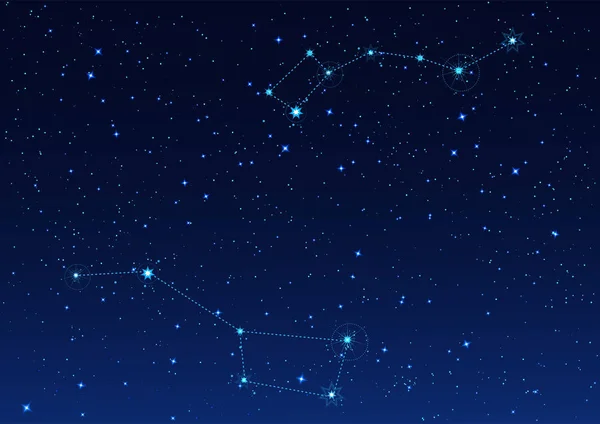 Constelación de Osa Grande y Pequeña. Estrella Polar. Cielo estrellado nocturno — Vector de stock