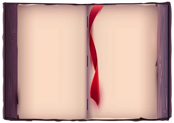 Libro aperto con segnalibro rosso. Vecchio modello di pagina Illustrazione Stock