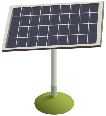 Çim üzerinde güneş paneli. Yeşil yenilenebilir çevre dostu elektrik
