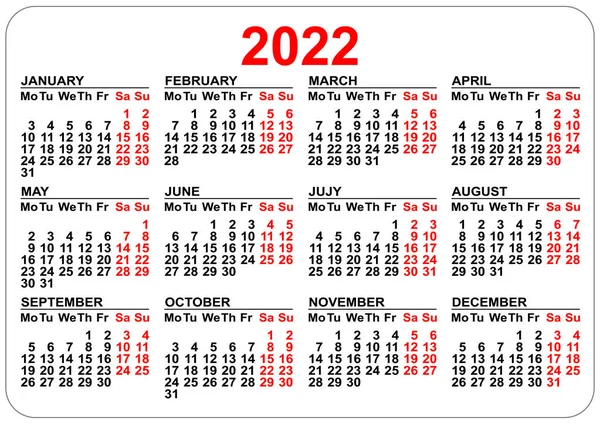 オフィスポケットカレンダー2022年テンプレート水平方向 — ストックベクタ