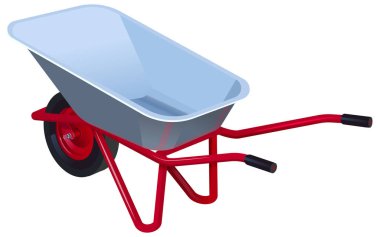 Yeni boş modern bahçe el arabası. Bahçe araba beyaz izole