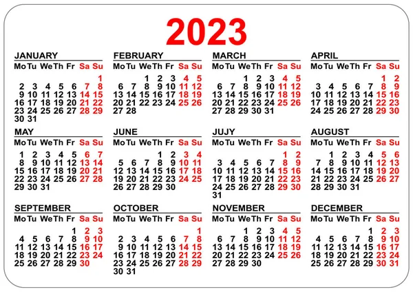 2023 カレンダー テンプレートは白で分離されています。シンプルな水平グリッド — ストックベクタ