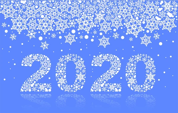 2020 template greeting card snowflakes. Number text of symbol year 2020 calendar — Stock Vector