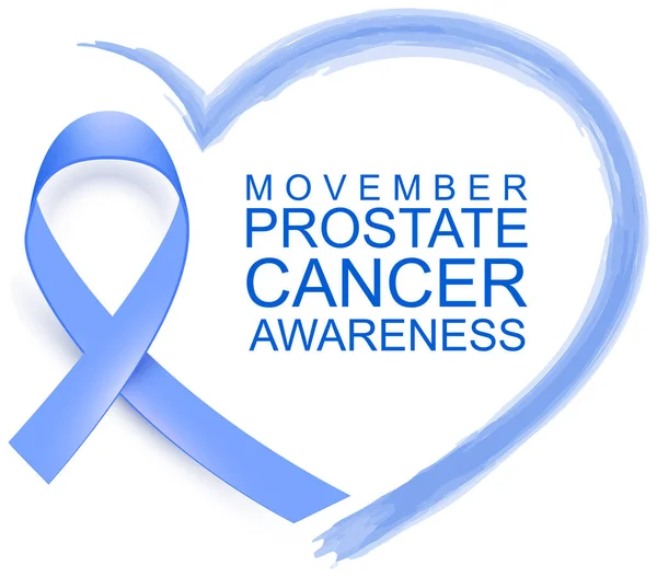 Movember consciência câncer de próstata fita azul e símbolo do coração —  Vetores de Stock