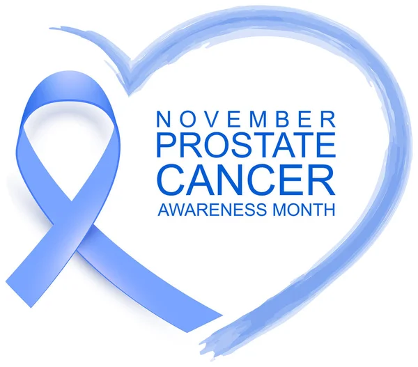 Campaña de apoyo de símbolo de forma de corazón de cinta azul mes de conciencia de cáncer de próstata noviembre — Archivo Imágenes Vectoriales