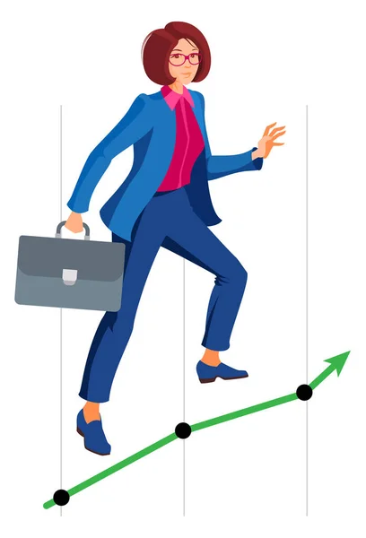 Business woman make successful career growth. Up chart — Stock Vector