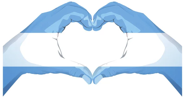 Drapeau argentine à deux mains montrant un symbole d'amour coeur — Image vectorielle