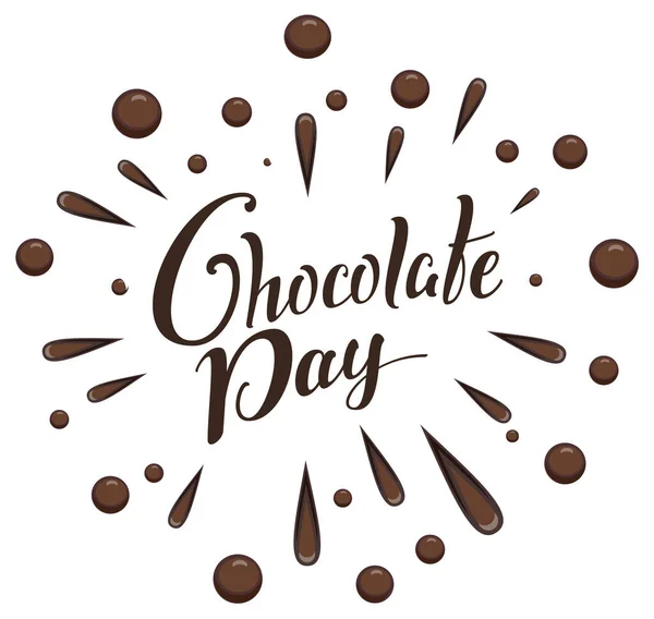 チョコレートの日のレタリングテキストと3Dチョコレートスプラッシュ — ストックベクタ