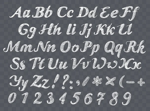 Alfabetul ABC English pe fundal transparent. Litere superioare și mici scrise în cretă — Vector de stoc