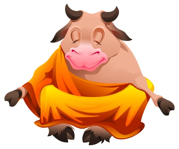 Bull buddha sentado em posição de lótus e meditando —  Vetores de Stock