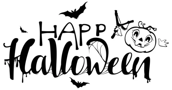 Счастливого Хэллоуина надписи для поздравительной открытки. Тыквенный хулиган с рогаткой — стоковый вектор