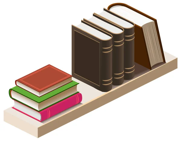 Estantería de madera con libros isométricos 3d ilustración — Vector de stock