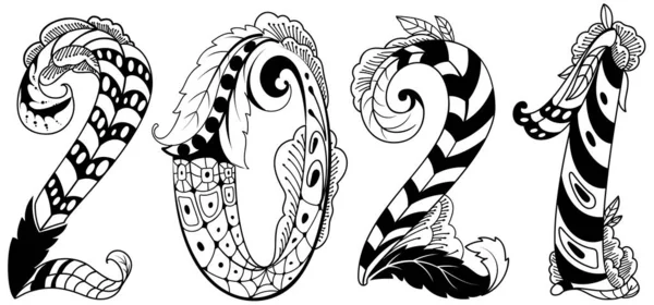 2021 Ano Novo abstrato número tatuagem tribal isolado no ornamento floral branco —  Vetores de Stock