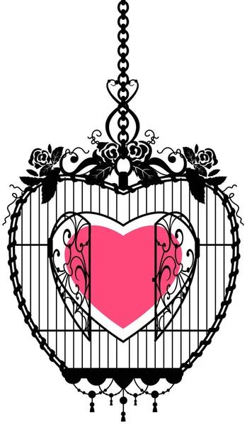 Forma Corazón Jaula Abierta Símbolo Libertad Amor Aislado Ilustración Del — Archivo Imágenes Vectoriales