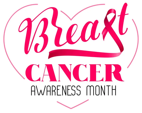 Banner de plantilla de forma de corazón de texto de cinta rosa mes de conciencia de cáncer de mama — Archivo Imágenes Vectoriales